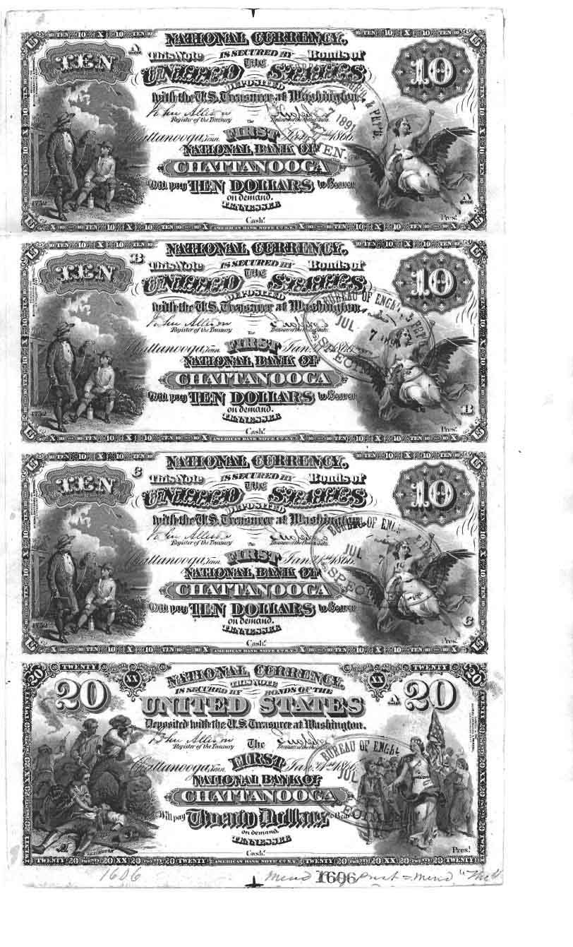 First NB Sheet 3$10 1$20 1-1-1866 ABN